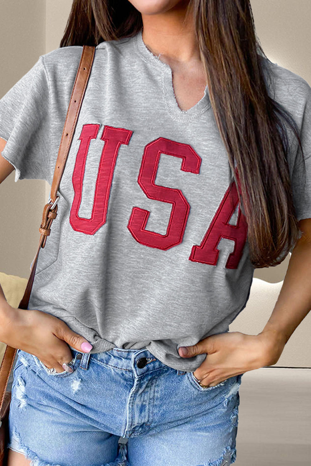 USA Notched Short Sleeve T-Shirt - Patriotic Graphic Tee