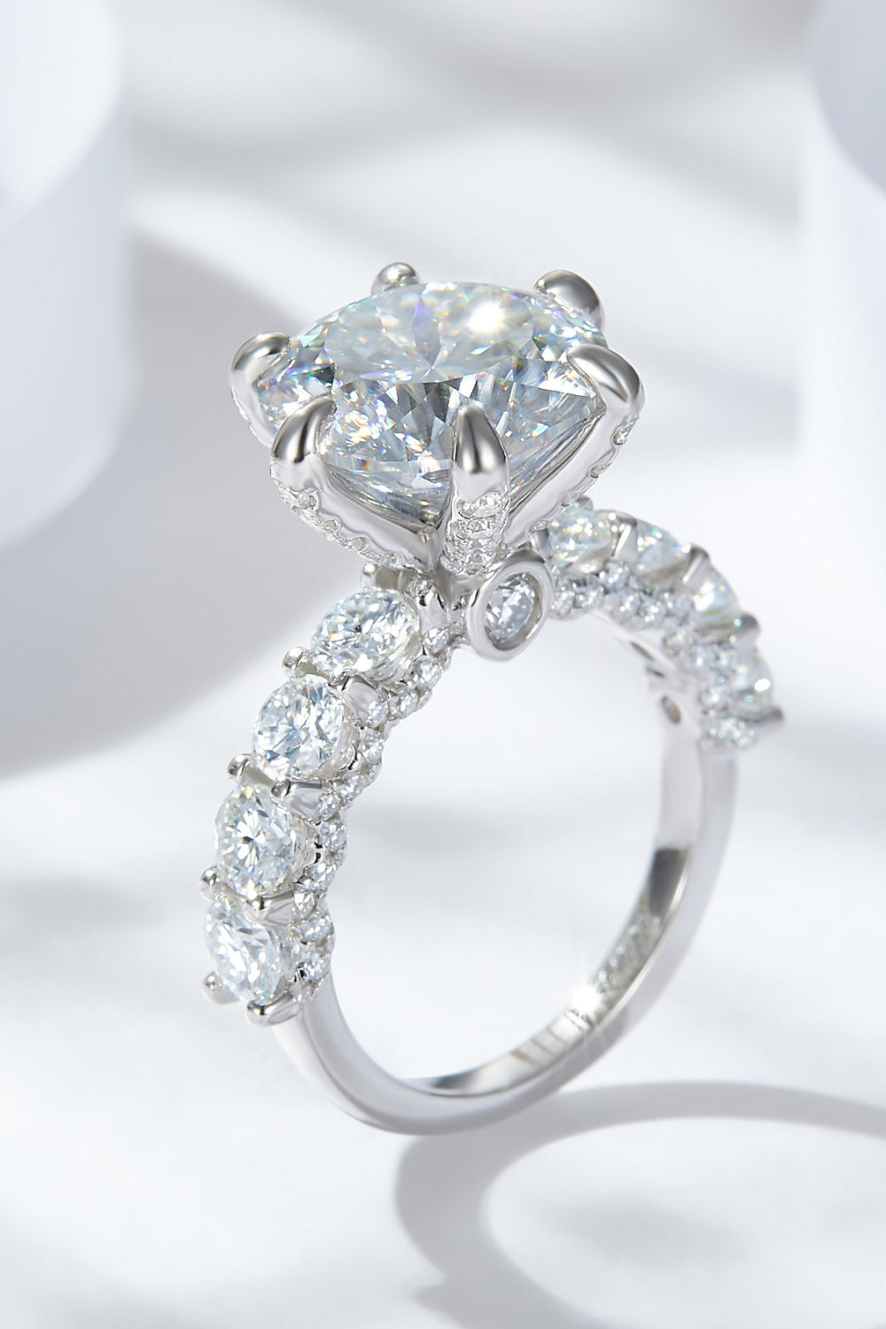 3-Carat Moissanite Platinum-Plated Side Stone Ring